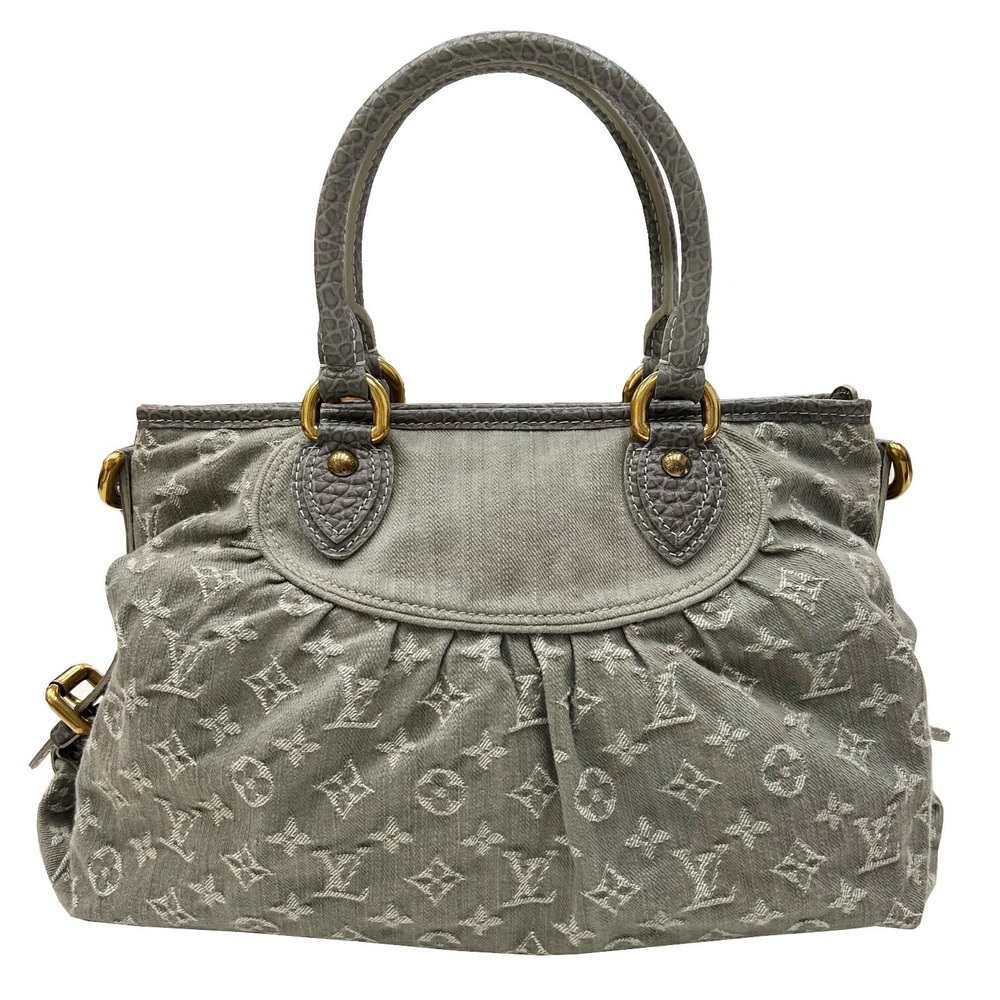 LOUIS VUITTON Neo Cabby Monogram Denim Crocodile Embossed Shoulder Bag Gray